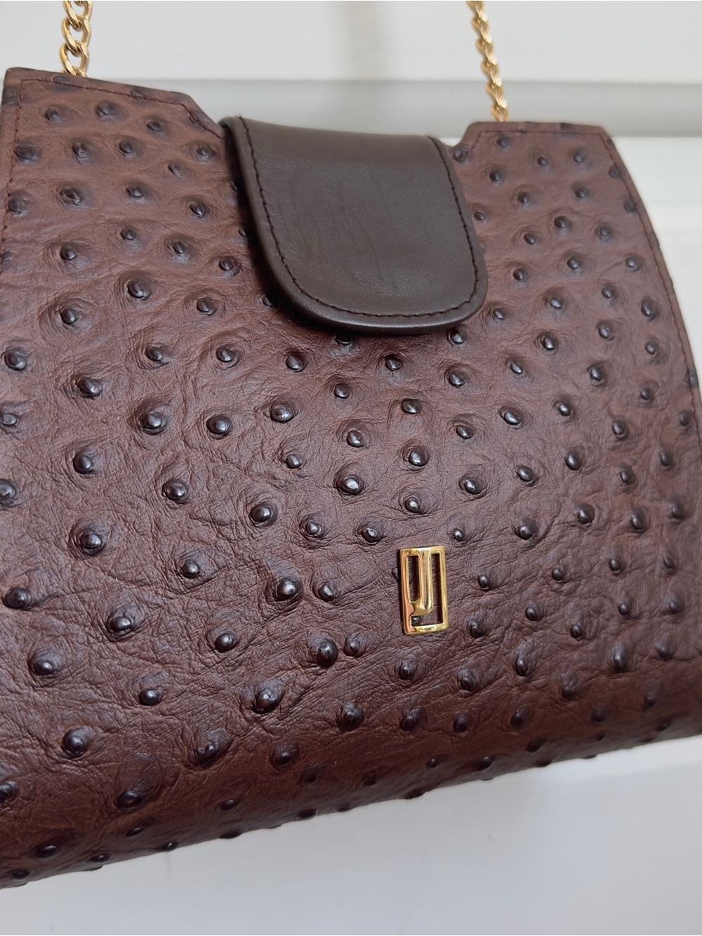 Jafferjees Vintage Ostrich Embossed Leather Structured Crossbody Bag